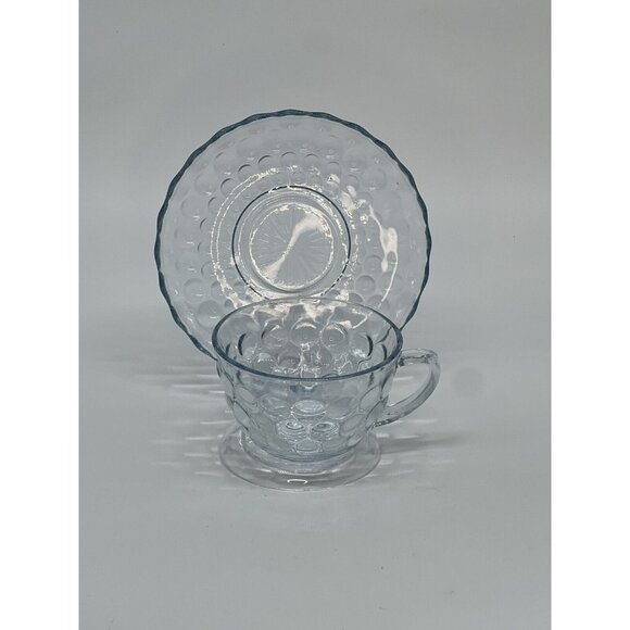 ANCHOR HOCKING Sapphire BLUE BUBBLE CUP & SAUCER SET - Picture 1 of 7